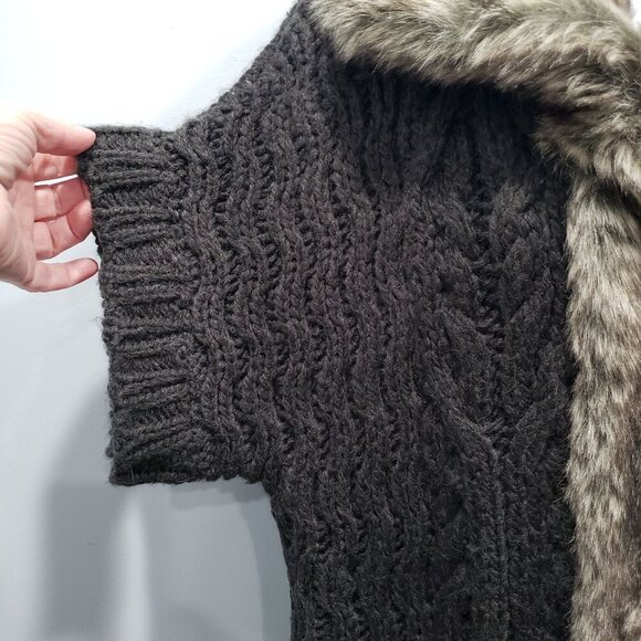 APT 9 Wool Blend Chunky Coatigan Cardigan Faux Fur Trim SS Gray Womens XL - Picture 7 of 11